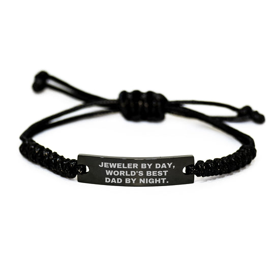 Jeweler Gifts for Him by Day, World's Best Dad by Night, Black Rope Adjustable Birthday Unique Gift from Family - Image 1