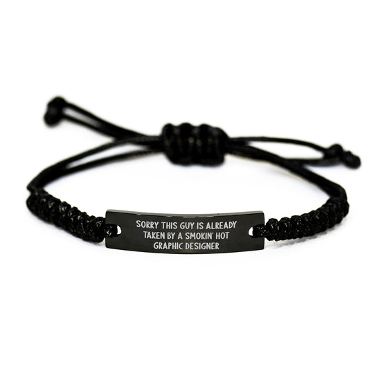 Funny Graphic Designer Gifts for Him from Friends - Sorry This Guy Is Already Taken By A Smokin' Hot Graphic Designer Quote Adjustable Rope Bracelet for Men Graduation Unique Gifts - Image 1