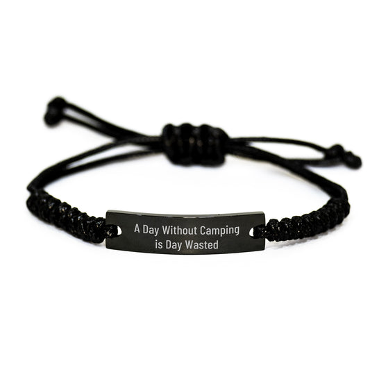 Camping Rope Bracelet for Men Gifts from Friends or Family - 'A Day Without Camping Is Day Wasted' Funny Quote, Birthday Unique Gifts - Image 1