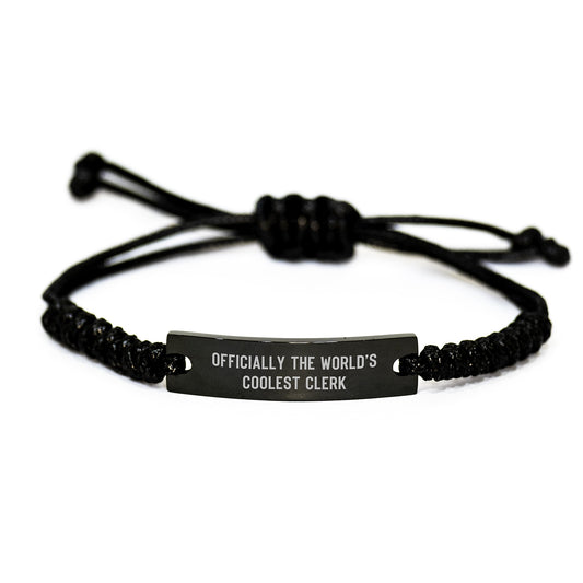 Cute Clerk Gifts from Friends for Valentine's, Officially The World's Coolest Clerk Rope Bracelet for Men, Women, Coworkers - Image 1