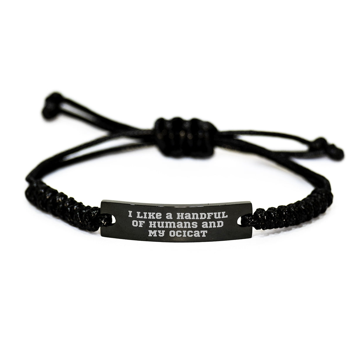 Ocicat Lover's Rope Bracelet, Funny Gift for Cat Enthusiasts, Valentine's Unique Gifts from Friends and Family, Adjustable Black Rope Jewelry - Image 1