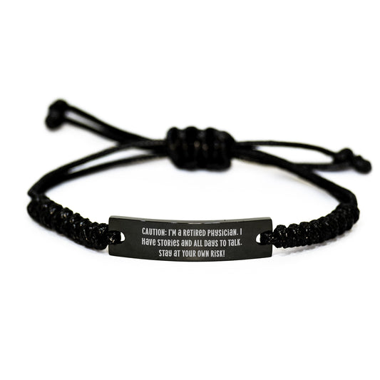 Funny Quote Gifts for Physician Men - Black Rope Bracelet with Engraved 'Stay At Your Own Risk!' - Christmas Unique Gifts from Friends - Image 1