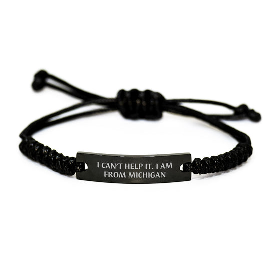 Michigan Proud Rope Bracelet for Men, Funny Gifts from Michigan, Inspirational Quote for Graduation, Adjustable Black Stainless Steel and Interlaced Rope - Image 1