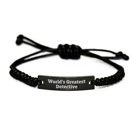 Father's Day Unique Gifts from 'World's Greatest Detective' Rope Bracelet for Men, Funny Detective Themed, Adjustable Black Rope Bracelet for Dad, Gift Ideas for Detective, Detective Rope Accessories - Image 1