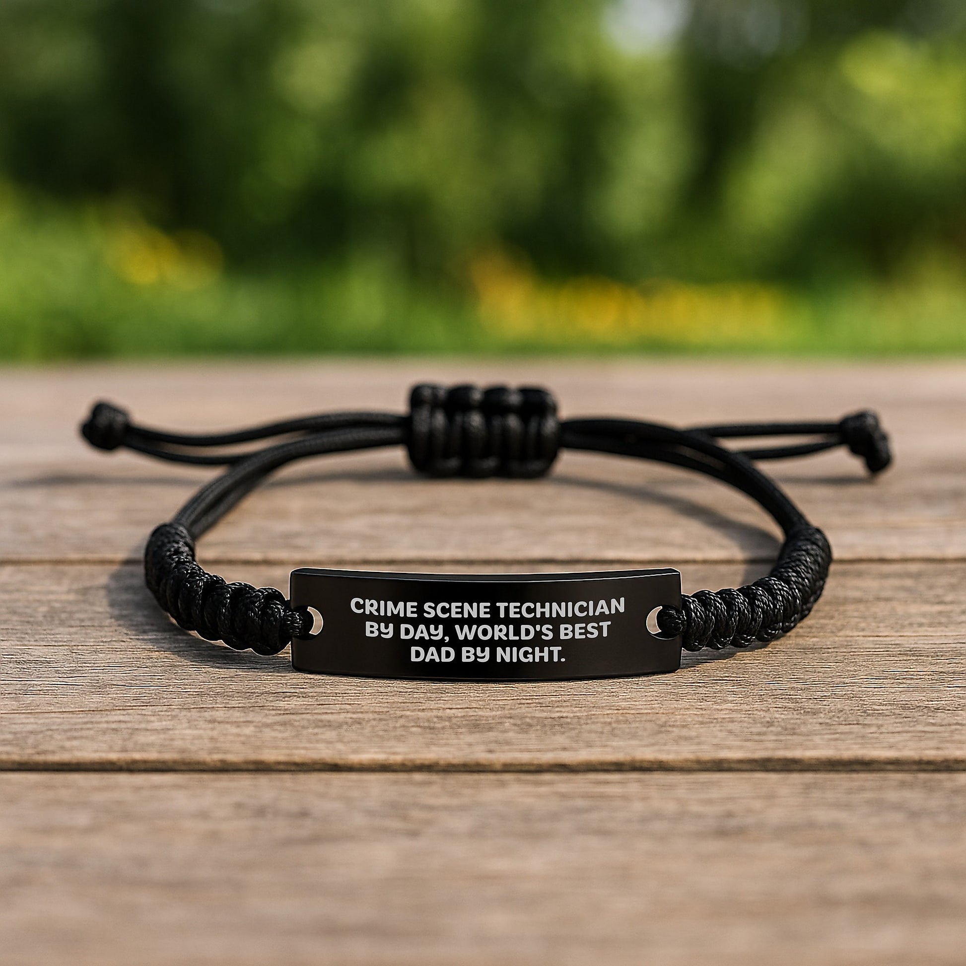 Crime Scene Technician Rope Bracelet, Funny Quote, Birthday Unique Gifts for Men from Dad, Unique Black Stainless Steel with Interlaced Rope, Adjustable, Organza Bag - Image 2