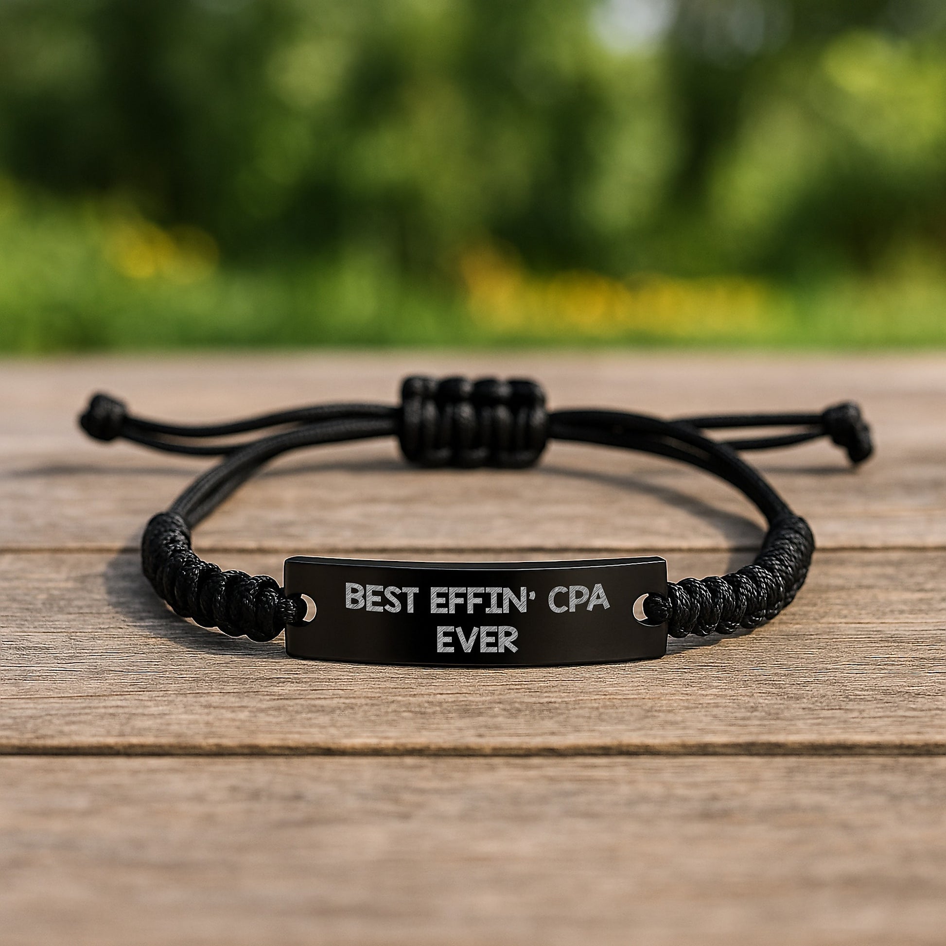 Funny Graduation Unique Gifts for a Successful CPA, 'Best Effin' Cpa Ever' Rope Bracelet, Adjustable Black Stainless Steel with Interlaced Rope - Image 2