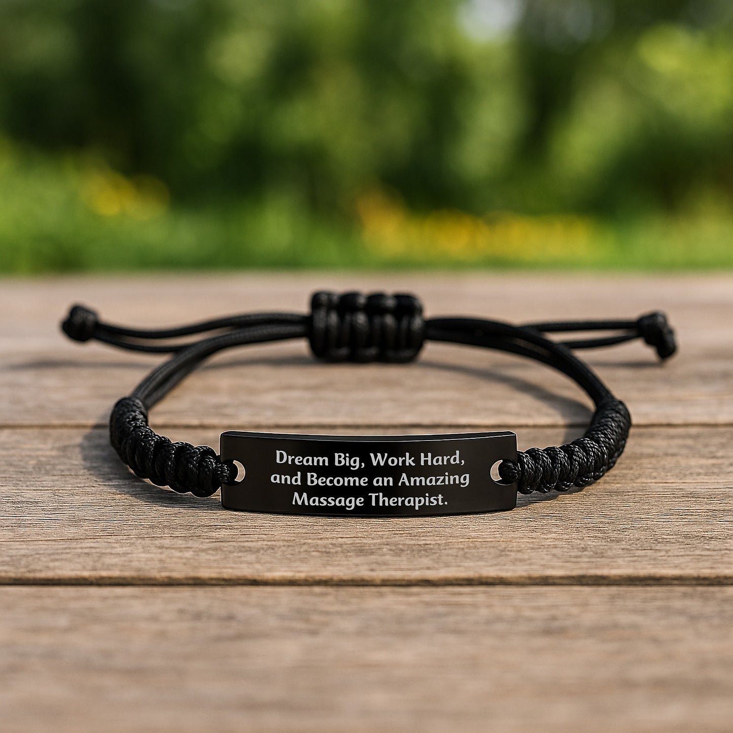 Inspirational Massage Therapist Gifts for Women, Funny Rope Bracelet with Black Stainless Steel Engraving, Gifts from Friends to Coworkers, 'Dream Big Work Hard' Christmas Unique Gifts - Image 2