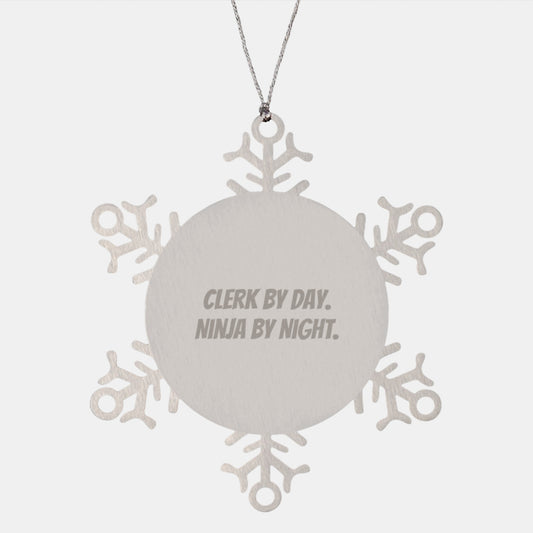 Clerk By Day, Ninja By Night Snowflake Ornament Gifts for Christmas, Unique Clerk Gifts from Friends, Family, Coworkers, for Men, Women, or Anyone - Image 1