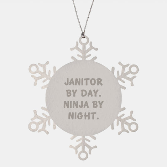 Janitor Gifts for Men from Friends - Janitor By Day. Ninja By Night. Snowflake Ornament, Funny Quote, Christmas Unique Gifts - Image 1