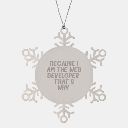 Funny Snowflake Ornament Gifts from Friends to Web Developer Coworkers, Web Developer Unique Christmas Unique Gifts, Because 'I Am The Web Developer. That's Why.' - Image 1