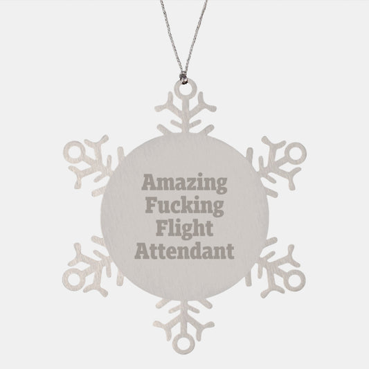 Funny Flight Attendant Gifts from Friends and Family for Christmas Unique Snowflake Ornament, Amazing F--king Flight Attendant Insignia, Flight Attendant Appreciation - Image 1