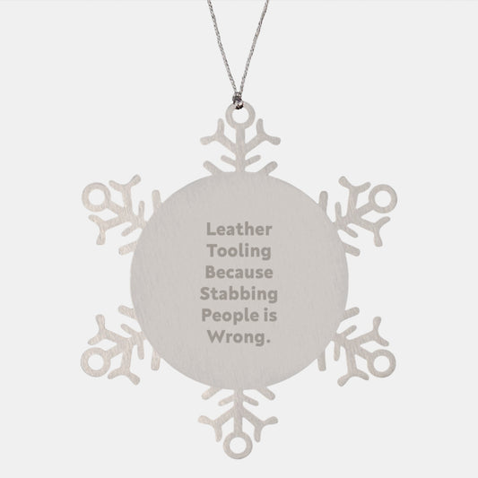 Funny Leather Tooling Snowflake Ornament Gifts from Friends for Men, Women, Coworkers, Family, Funny Snowflake Christmas Unique Gifts, Handmade Leather Tooling Ornaments - Image 1