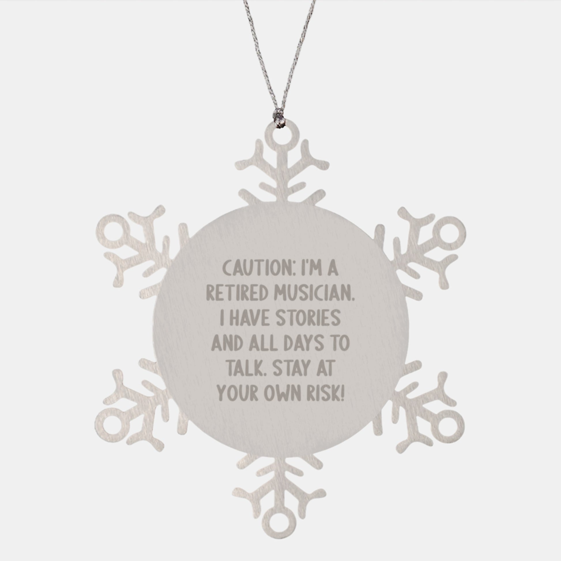 'Musician's Melody' Snowflake Ornament, Funny Gift from Friends to Musician, Stay at Your Own Risk! - Stainless Steel, Shatterproof, 3.14 inches - Musician Gifts for Christmas - Image 1