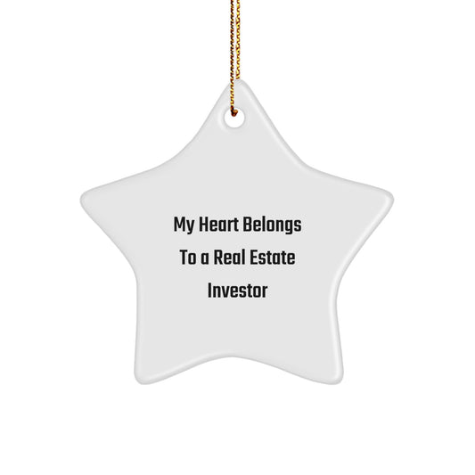 Funny Real Estate Investor Gifts from Men, Women, Friends, Coworkers, Family - 'My Heart Belongs To A Real Estate Investor' Star Ornament Christmas Unique Gifts for Real Estate Investor, Home Decor - Image 1