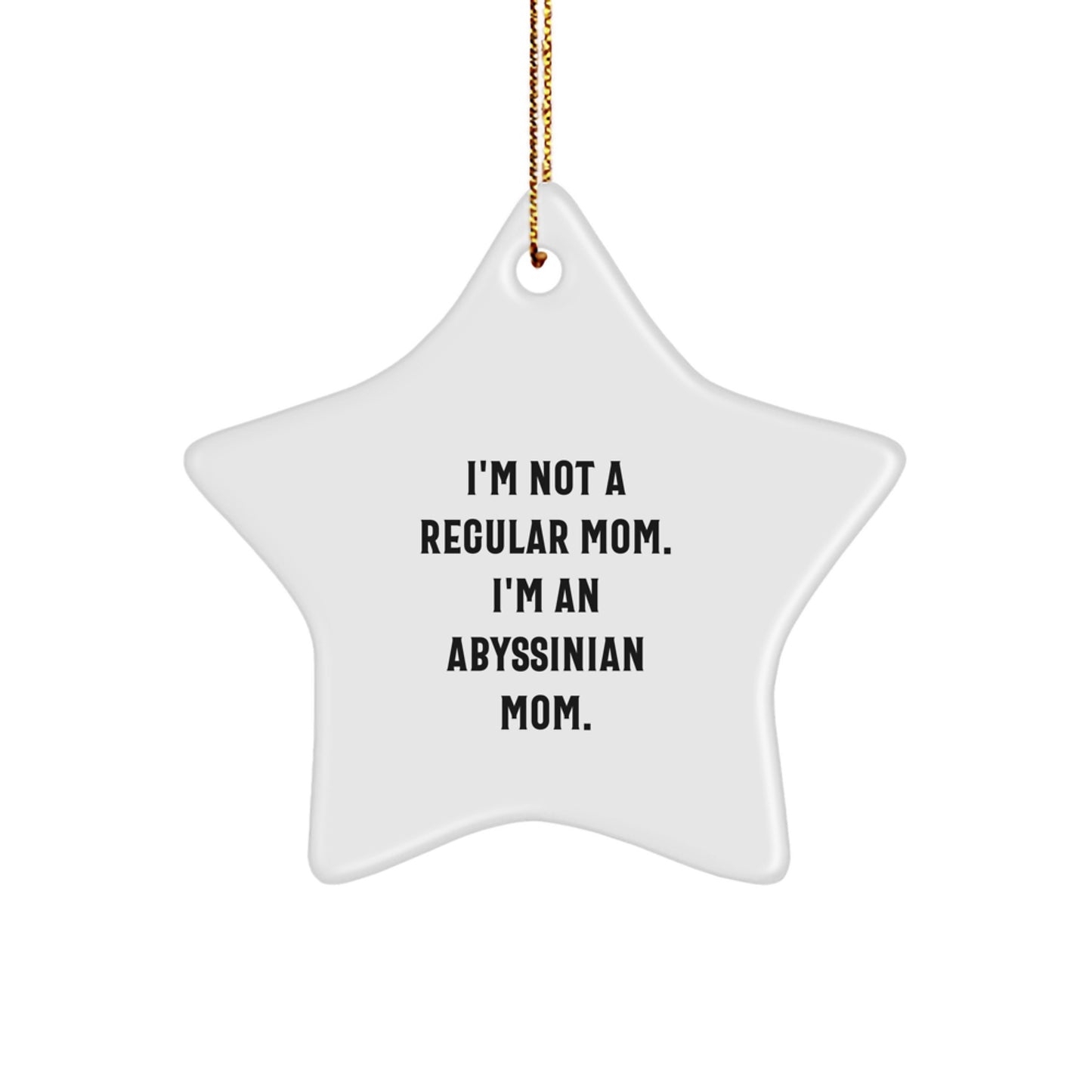 Funny Abyssinian Cat Gifts from Mom for Christmas Star Ornament, 'I'm Not A Regular Mom. I'm An Abyssinian Mom.' - Image 1