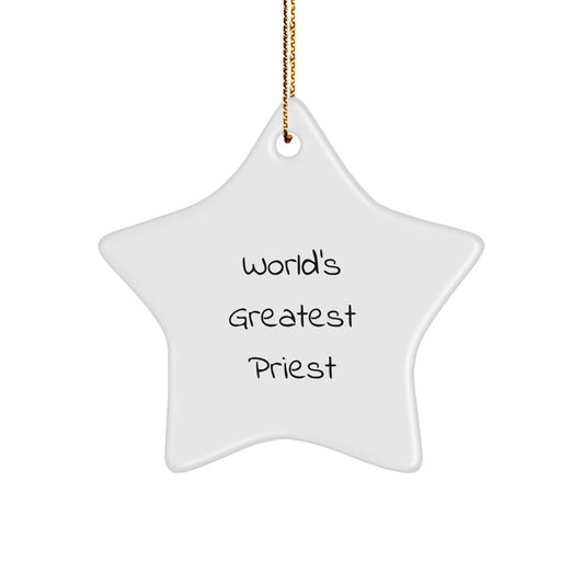 Funny World's Greatest Priest Gifts from Men to Priest for Christmas Unique Star Ornament, White Star Shaped Decorations - Image 1