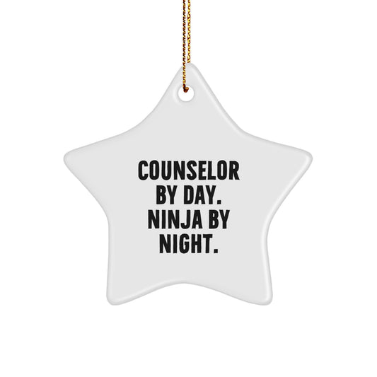 Counselor Gifts by Day, Ninja by Night Star Ornament, Funny Christmas Decor for Men, Women, Friends, Coworkers, Family - Image 1