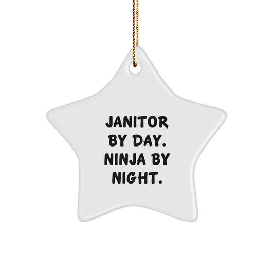 Janitor Gifts: Funny Star Ornament for Men, Janitor By Day. Ninja By Night. - Gifts from Friends, Coworkers, Family for Christmas - Image 1