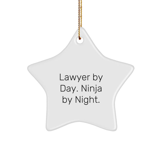 Funny Lawyer Gifts From Men To Friends, 'Lawyer By Day. Ninja By Night.' Star Ornament For Christmas - Image 1