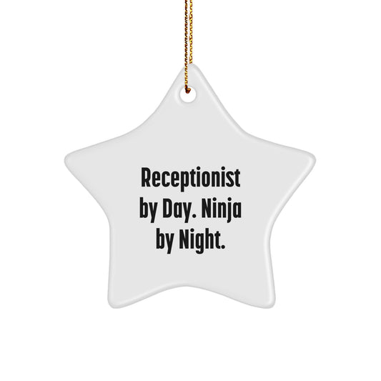 Funny Receptionist Gifts by Day, Ninja by Night Star Ornament, Christmas Unique Gifts from Friends for Receptionist - Image 1
