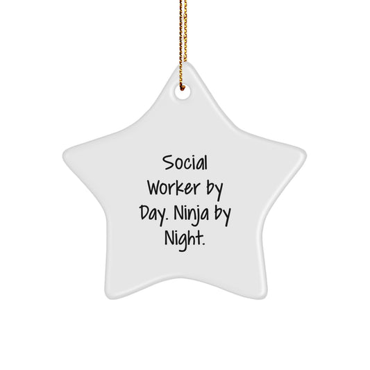 Social Worker Christmas Unique Gifts from Men to Friends and Family - Star Ornament by 'Social Worker By Day. Ninja By Night.' - Unique Star Shaped Decorative Hanging for Home Office or Office Desk - Image 1