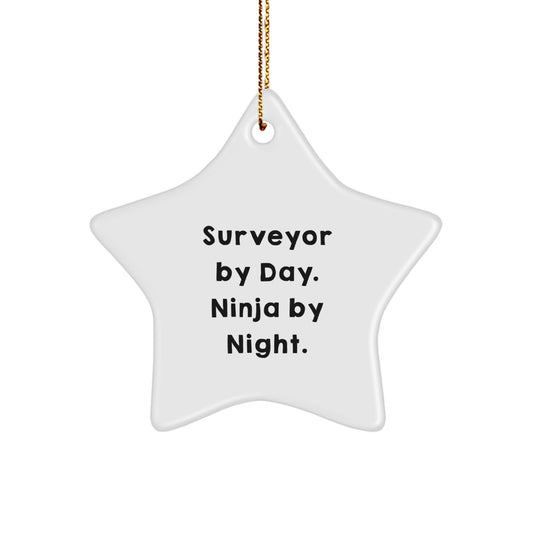 Funny Surveyor Gifts for Men - Gifts from Friends and Family - Surveyor By Day Ninja By Night Star Ornament Decoration, White, 3.25 Tall, Christmas Unique Gifts - Image 1