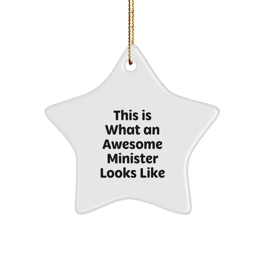 Funny Minister Gifts for Christmas - 'This Is What An Awesome Minister Looks Like' Star Ornament, Gifts from Friends, Gifts for Minister - Image 1