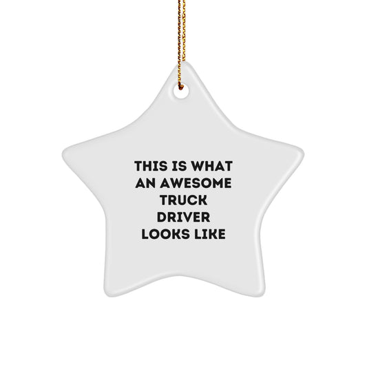 Truck Driver Gifts from Friends, 'This Is What An Awesome Truck Driver Looks Like', Star Ornament for Christmas - Image 1