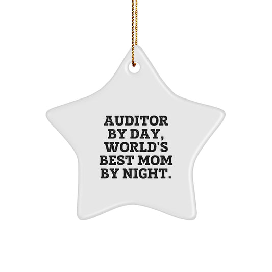 Auditor Gifts from Family, Christmas Star Ornaments with Funny Quote Auditor By Day, World's Best Mom By Night. - Image 1