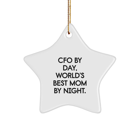 Funny CFO Gifts from Men to CFO for Christmas - CFO Star Ornament, CFO By Day, World's Best Mom By Night. - Image 1