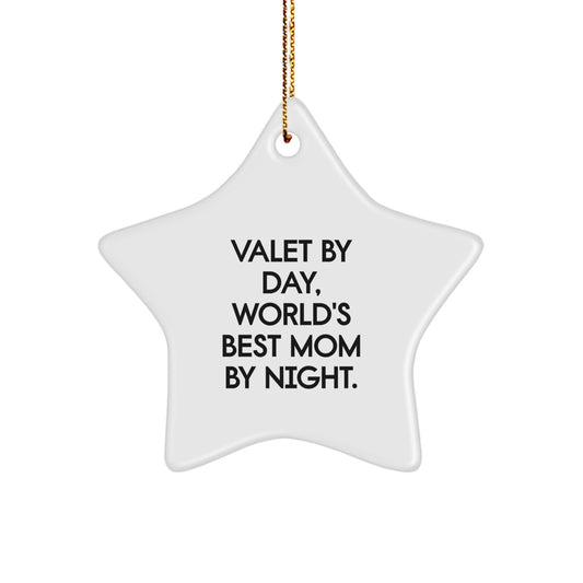 Valet Gifts from Men to World's Best Mom, Star Ornament Quote, Christmas Unique Valet Star - Image 1