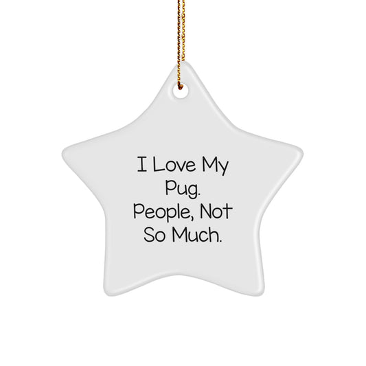 Pug Dog Lovers Gifts, Funny Star Ornament, 'I Love My Pug. People, Not So Much.' Quote for Men, Women, Friends, Coworkers, Family, Christmas Unique Gifts from Friends, Coworkers, Family - Image 1