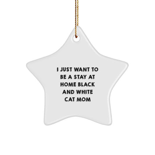 Funny Black and White Cat Mom Gifts from Friends for Christmas Unique Star Ornament - Image 1