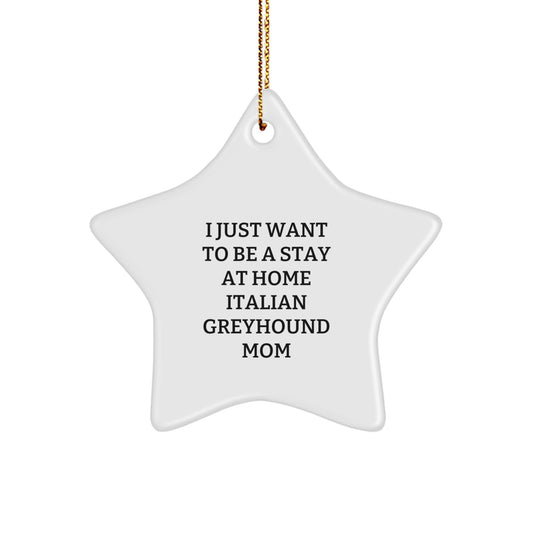 Funny Italian Greyhound Dog Gifts, Star Ornament for Christmas, 'I Just Want To Be A Stay At Home Italian Greyhound Mom' Quote, Gifts from Family, Gifts for Italian Greyhound Dog Owners - Image 1