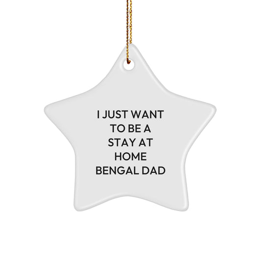 Bengal Cat Gifts for Men, I Just Want To Be A Stay At Home Bengal Dad, Star Ornament, Christmas Unique Gifts from Dad, for Bengal Cat Lovers, Funny Quote, White Star Shaped - Image 1