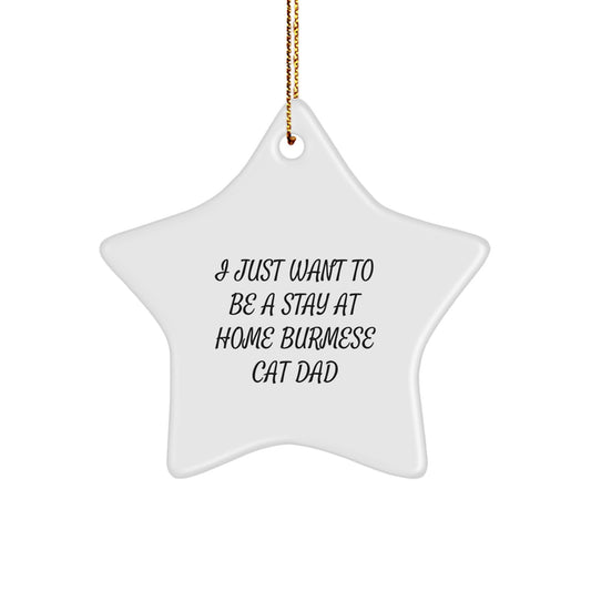 Funny Burmese Cat Dad Gifts for Christmas - I Just Want To Be A Stay At Home Burmese Cat Dad Star Ornament from Friends - Image 1
