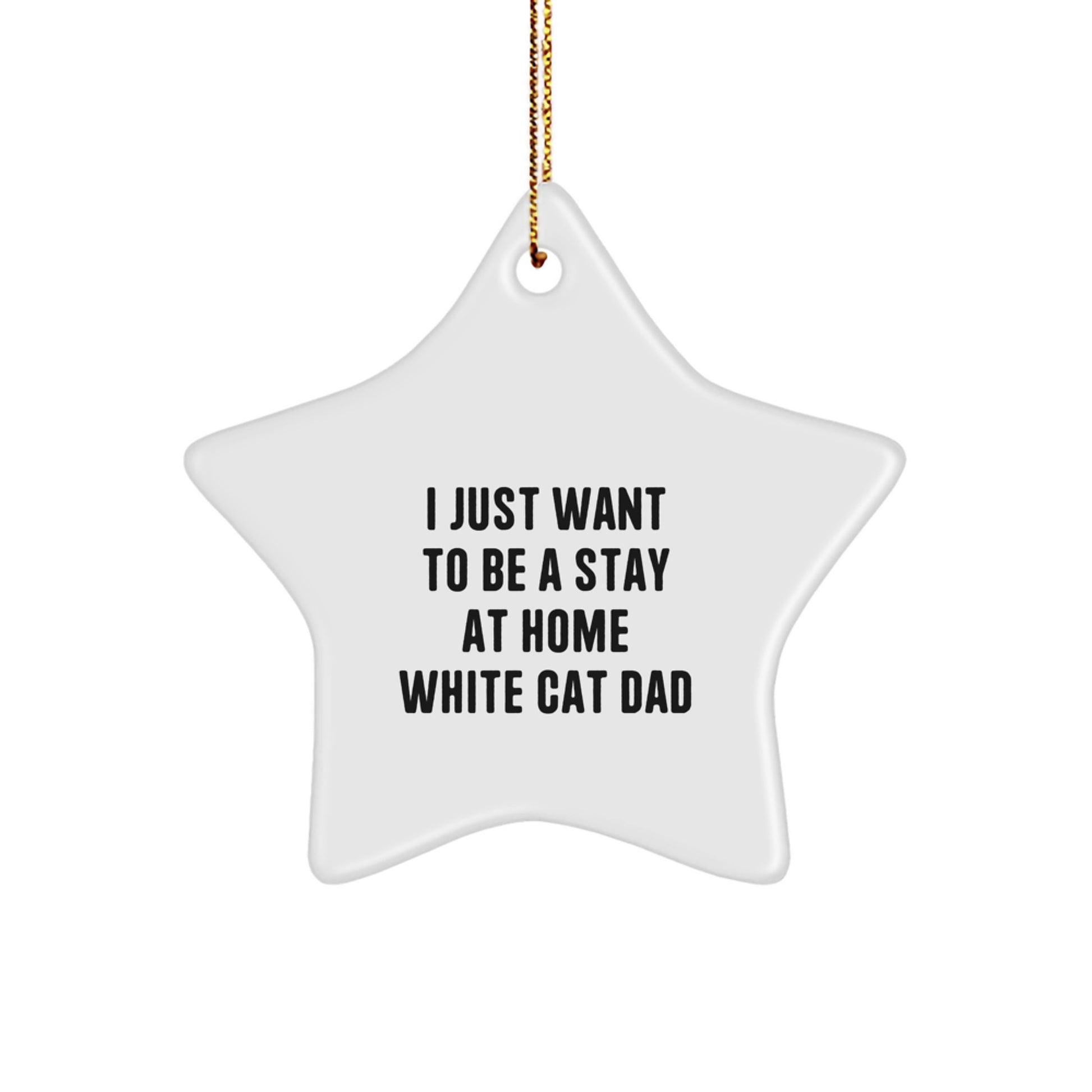 Funny White Cat Gifts for Men, Gifts from Dad, White Cat Star Ornament, 'I Just Want To Be A Stay At Home White Cat Dad' Christmas Decorations - Image 1