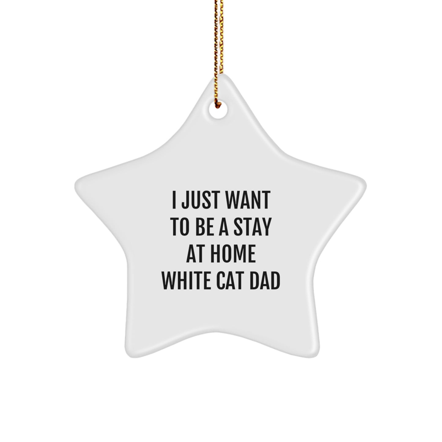 Funny White Cat Star Ornament, 'I Just Want To Be A Stay At Home White Cat Dad' Christmas Unique Gift for Men, Gifts from Husband to White Cat Lover - Image 1