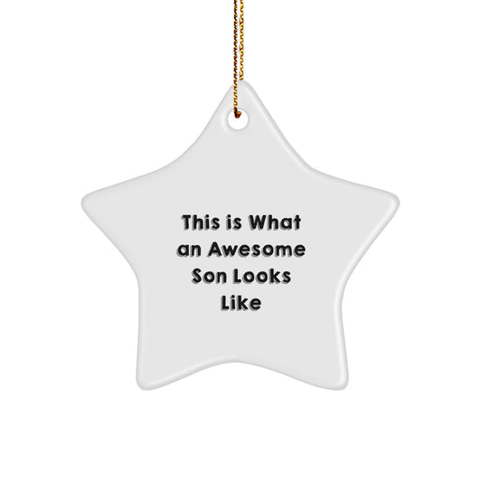 Funny Son Gifts from Family - This Is What An Awesome Son Looks Like Star Ornament for Christmas - Image 1