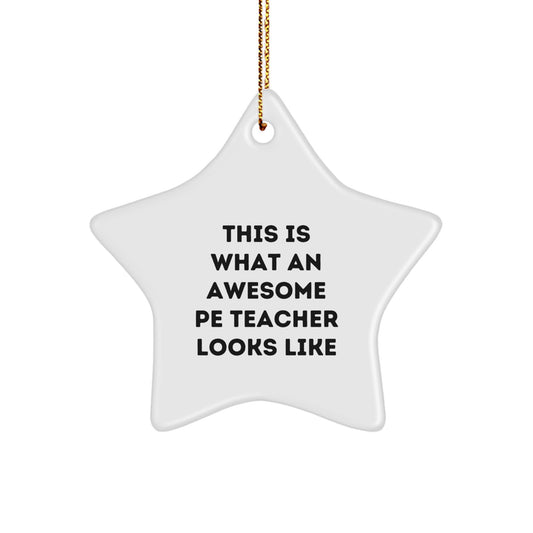 Funny PE Teacher Gifts for Women, Star Ornament, This Is What An Awesome PE Teacher Looks Like, Christmas Unique Decorations Gifts from Friends and Family - Image 1