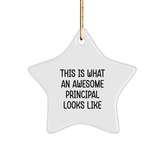 Funny Inspirational Gifts from Friends for Awesome Principal Star Ornament, This Is What An Awesome Principal Looks Like Christmas Decorations - Image 1