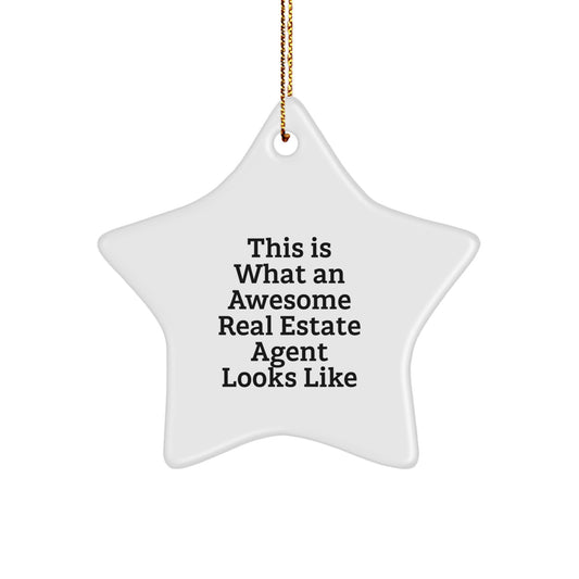 Funny Real Estate Agent Gifts from Friends, 'This Is What An Awesome Real Estate Agent Looks Like', Star Ornament for Christmas - Image 1