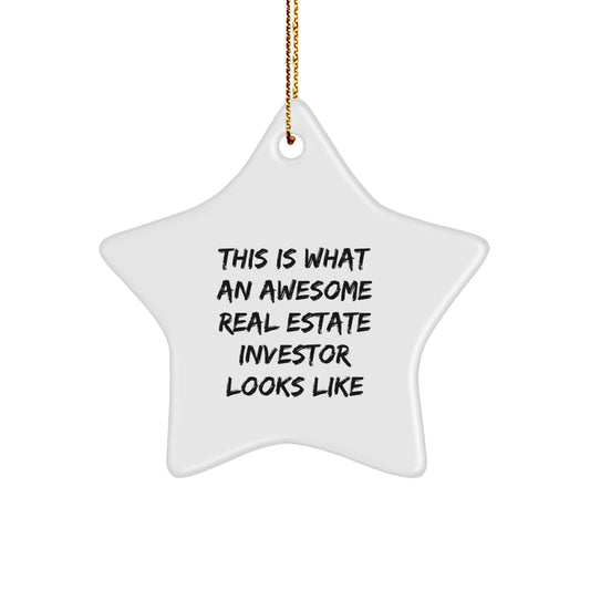 Real Estate Investor Gifts for Men - 'This Is What An Awesome Real Estate Investor Looks Like' Funny Star Ornament, White Color, Christmas Unique - Image 1