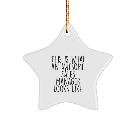 Funny Sales Manager Gifts, This Is What An Awesome Star Ornament Looks Like, White Star Shaped, Christmas Unique Gifts from Friends, For Sales Managers - Image 1