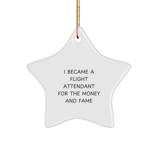 Funny Gift for Flight Attendant, 'I Became A Flight Attendant For The Money And Fame' Star Ornament, Gifts from Friends to Flight Attendant Men - Image 1