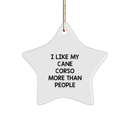 Gifts from Friends for Cane Corso Dog Lover Funny Star Ornament, Christmas Unique Star Shaped Decorations, I 'Like My Cane Corso More Than People' Quote - Image 1