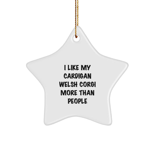 Funny Cardigan Welsh Corgi Dog Gifts from Friends for Men and Women - I Like My Cardigan Welsh Corgi More Than People Star Ornament for Christmas - Image 1