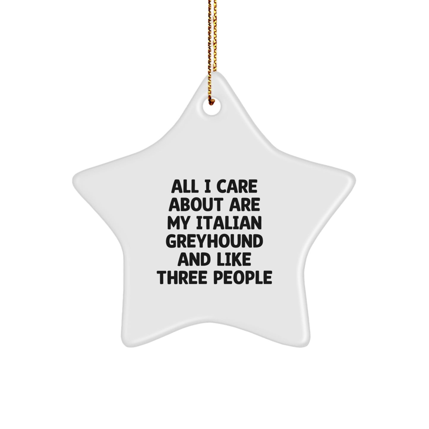 Italian Greyhound Dog Lover Gifts from Friends for Christmas - All I Care About Are My Italian Greyhound - Star Ornament, Funny Quote, White, 3.25" tall - Image 1