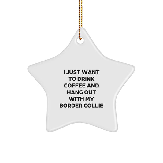 Funny Border Collie Dog Gifts for Christmas - I Just Want To Drink Coffee And Hang Out With My Border Collie Star Ornament, Gifts from Friends to Family - Image 1