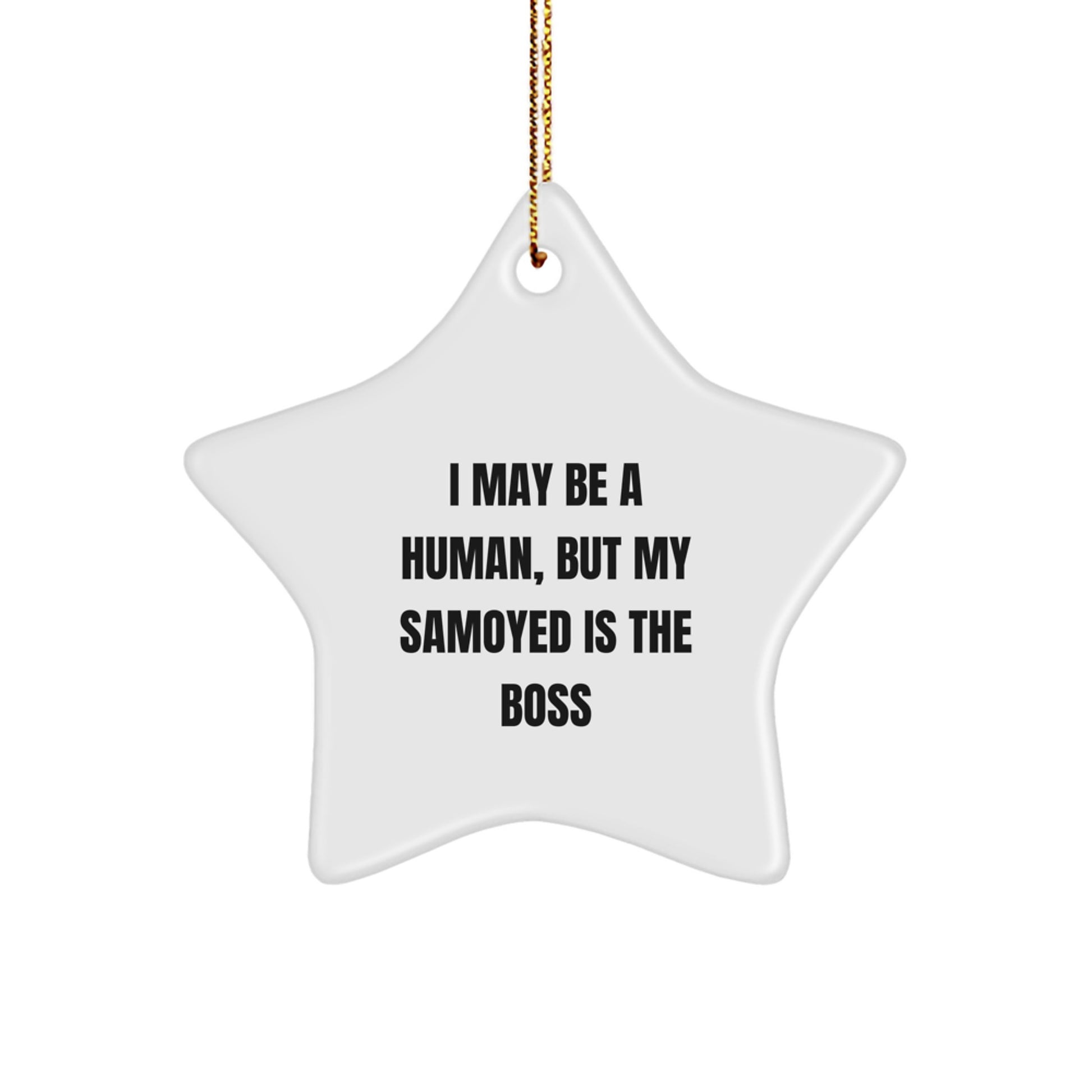 Funny Samoyed Dog Gifts from Men to Family - Samoyed Dog Star Ornament for Christmas Unique Decorations with I May Be A Human, But My Samoyed Is The Boss Quote - Image 1